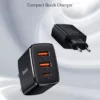 Củ sạc nhanh siêu nhỏ gọn Baseus Compact Quick Charger 30W(USB dual port +Type C,30w PD/QC3.0 Multi Quick Charge Support)
