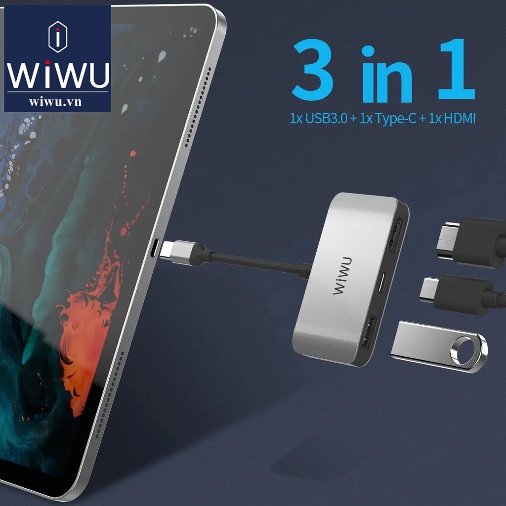 Hub 3 In 1 Wiwu Type C Ra Hdmi Usb 3 0 Type C Cong Chuyen Doi Cho Tablet May Tinh Bang Laptop Smartphone (4)