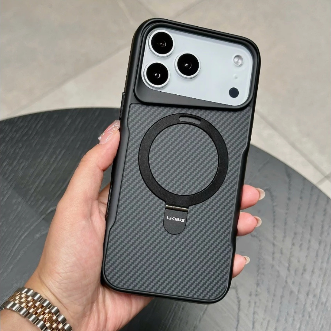 Op Lung Iphone 17 Pro Max Chinh Hang Likgus Carbon Fiber Ring Stand Case (2)