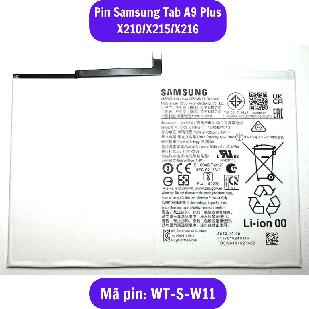 Thay pin Samsung Tab A9 Plus X210/X215/X216 (WT-S-W11) uy tín lấy ngay tại Hà Nội